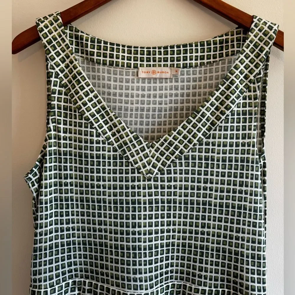 Tory Burch 100% Silk Green Blocks Dress Size Medium